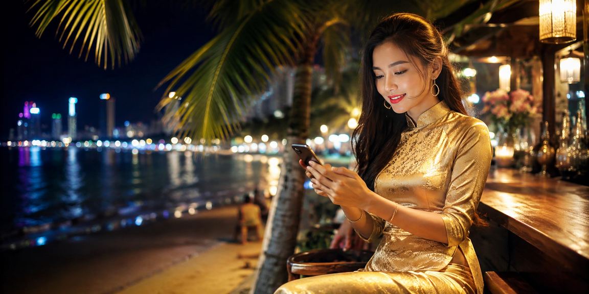 Phong cảnh thể thao tại Nha Trang với trang phục áo dài truyền thống
